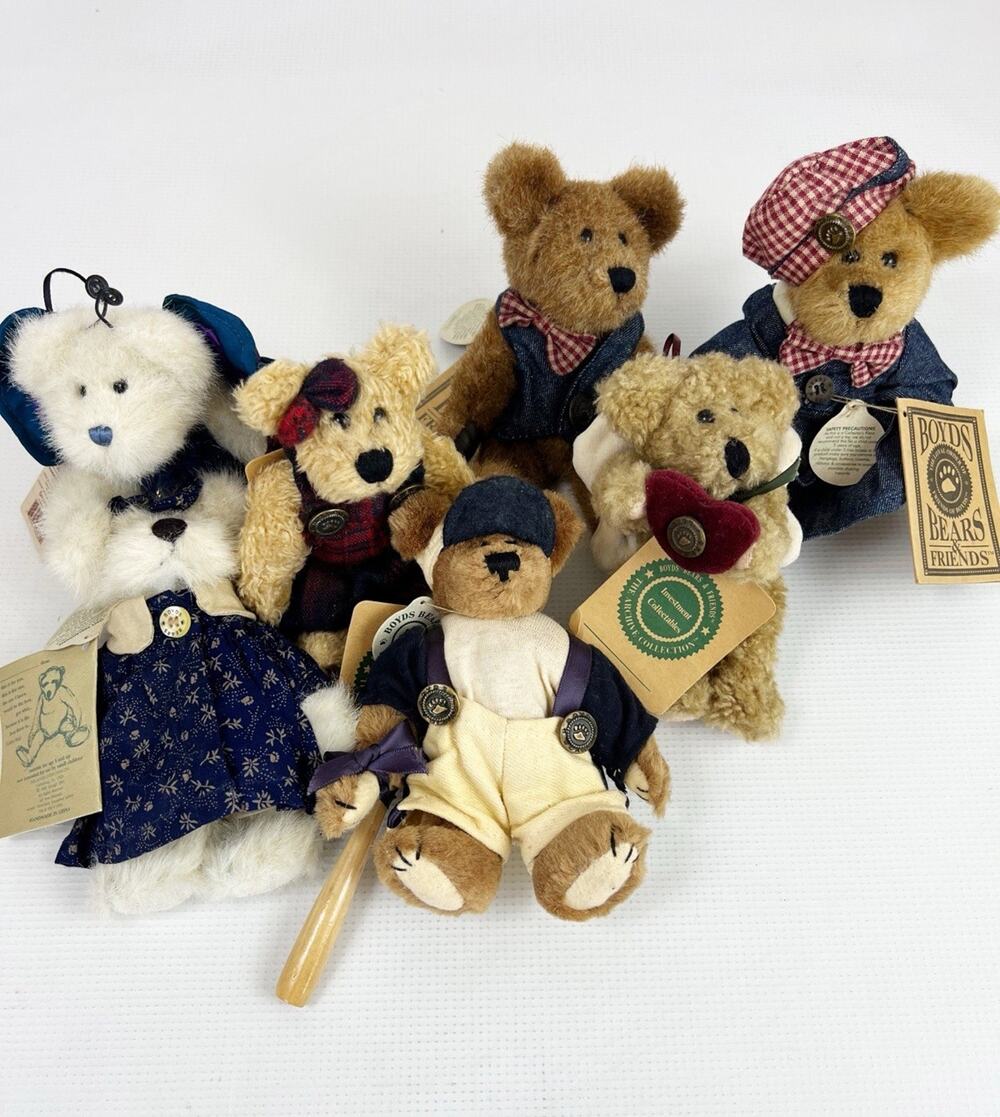 Vintage Boyds Bears 7 Plush Lot with Clothing Collection Bear Lot Tags Read